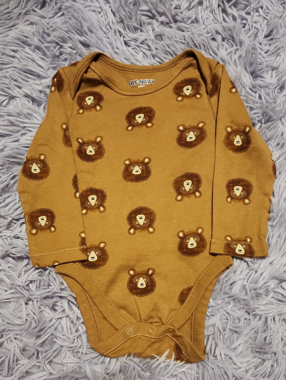 Old Navy Brown Bear Print Long-Sleeve One-Piece